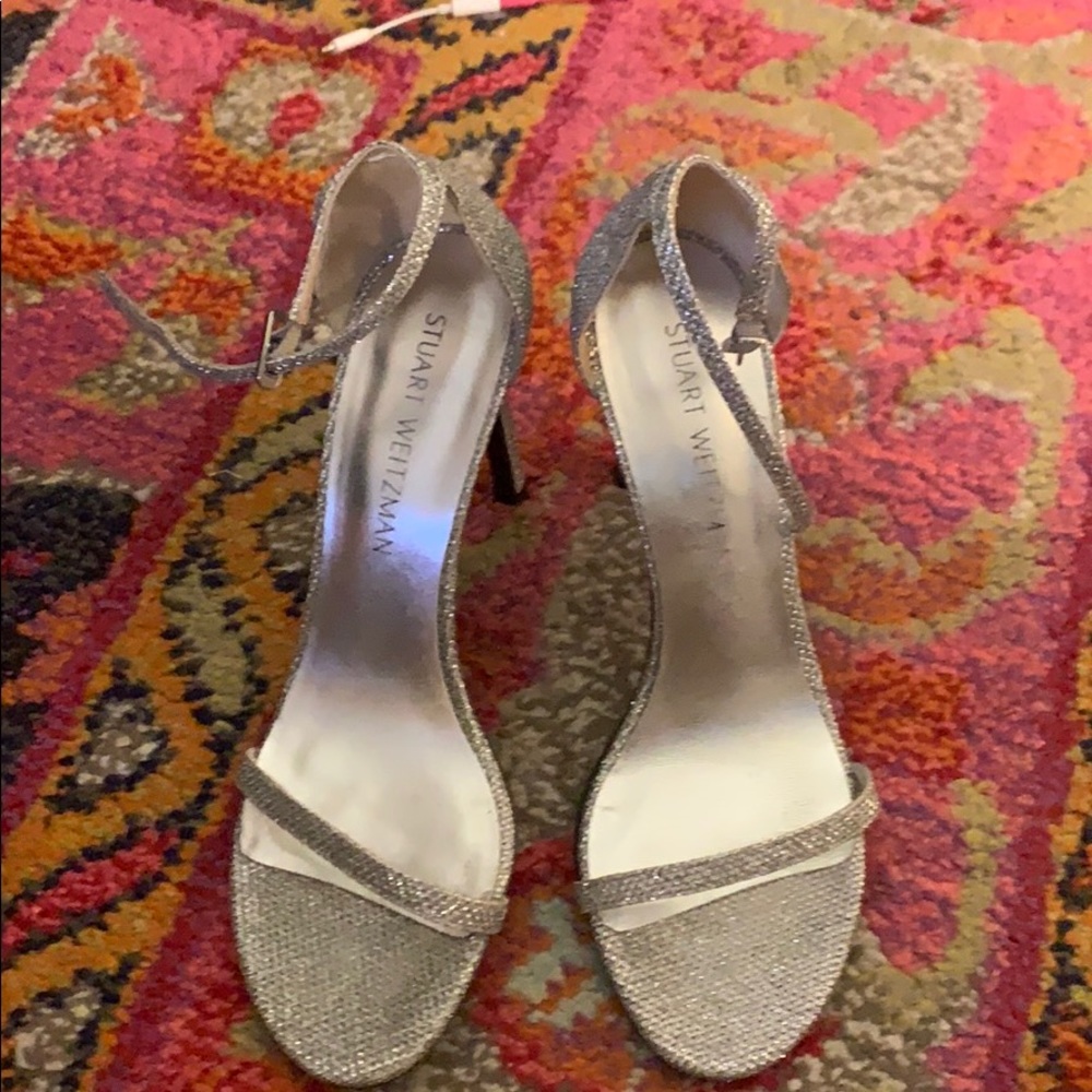 WORN 1x Stuart Weitzman Nudist Silver Bridal Shoe